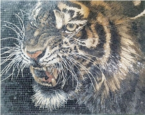 Animal King Of Tiger Angry Glass Mosaic Art Medallion